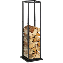 Relaxdays - Scaffale Portalegna da Interno in Metallo, per Ceppi da Camino, hlp 121x35x35 cm, Porta Legna da Ardere, Nero