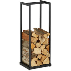 Relaxdays - Scaffale Portalegna da Interno in Metallo, per Ceppi da Camino, hlp 95x37x30 cm, Porta Legna da Ardere, Nero