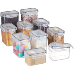 Relaxdays - Contenitori da Cucina, Set da 10 Barattoli con Coperchio Ermetico per Pasta, 2000/1400/800 ml, Trasparenti