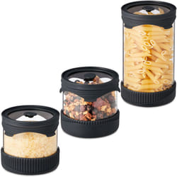 Relaxdays - Barattoli in Vetro con Coperchio in Silicone, Set 3 Contenitori Microonde da 450 e 1000 ml, Trasparente Nero
