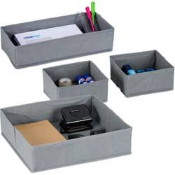 Organizer per Cassetti, Set 4 Scatole Portaoggetti Divisori per Armadio, Cestini in Stoffa in 3 Misure, Grigio - Relaxdays