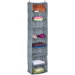 Organizer Armadio da Appendere Salvaspazio, 8 Ripiani, 140x36x20 cm, Inserto Porta Vestiti Campeggio, Grigio - Relaxdays