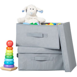 Relaxdays Scatola da Scaffale Libreria, 2 Box Pieghevoli con Coperchio, HLP: 17x23x33 cm, Porta Giochi, Tessuto, Grigio