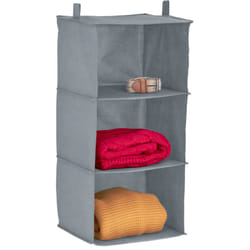 Organizer Armadio da Appendere Salvaspazio, 3 Ripiani, 70x30x30 cm, Inserto Porta Vestiti Campeggio, Grigio - Relaxdays