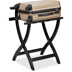 Portavaligie da Camera, Stand Reggivaligia in Legno Pieghevole, Porta Valigie da Hotel hlp: 75x60x41 cm, Nero - Relaxdays