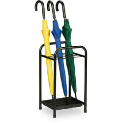 Relaxdays - Portaombrelli, in Metallo, con Vaschetta Raccogli Acqua, HxLxP: 53,5 x 29,5 x 27 cm, Stand per Ombrelli, Nero