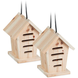 Relaxdays - Casetta per Coccinelle, Set da 2 Case in Legno Grezzo da Appendere in Giardino, Hotel per Insetti, Naturale