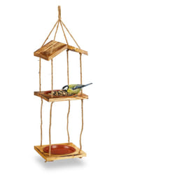 Relaxdays - Mangiatoia per Uccelli, con 2 Ciotole per Uccellini Selvatici, da Appendere, hlp: 73x20x20 cm, Legno, Naturale