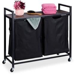 Relaxdays - Scaffale Portabiancheria, 2 Sacchi Porta Biancheria Sporca da 49L Estraibili, Mobile da Bagno, Nero Marrone