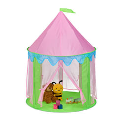 Tenda da Gioco a Forma di Castello da Principessa, da Interno, Giocattolo Bambini, HxD: 135x102 cm, Verde Rosa - Relaxdays