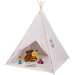 Tenda per Bambini, Capanna Indiana da Gioco con Tappetino, Giocattolo Interni e Esterni, 158x125x125 cm, Beige - Relaxdays