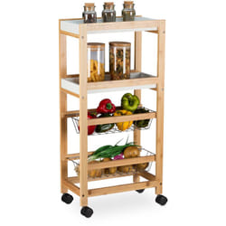 Relaxdays Carrello Salvaspazio da Cucina, Carrellino su Ruote con 4 Ripiani, HLP: 83 x 22 x 40 cm, Marrone Chiaro Bianco
