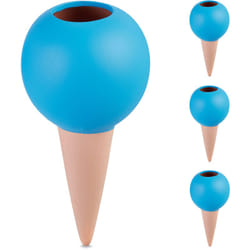 Irrigazione a Goccia, Set da 4, Coni per Bottiglie 1,5 l Annaffiatura Automatica per Piante, Terracotta Blu - Relaxdays
