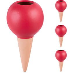 Irrigazione a Goccia, Set da 4, Coni per Bottiglie 1,5 l Annaffiatura Automatica per Piante, Terracotta Rosso - Relaxdays