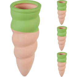 Annaffiatoio Automatico per Vasi, Set da 4 Coni in Ceramica, Irrigatori per Bottiglie 1,5 l, Terracotta Verde - Relaxdays