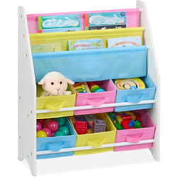 Scaffale per Bambini, 6 Box Porta Giochi e 2 Scomparti, Mobiletto Libreria, hlp 74 x 62,5 x 31 cm, Colorato - Relaxdays