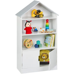 Scaffale Portagiochi, Libreria 4 Scomparti in mdf, Porta Libri e Giocattoli, hlp: 115x68x28 cm, Bianco Grigio - Relaxdays