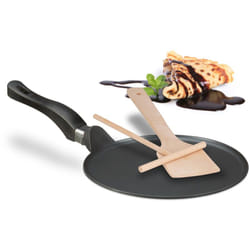 Relaxdays - Padella per Crepes, con Crepiera per Pastella e Spatola in Legno, per Induzione, in Alluminio, ø 25 cm, nero