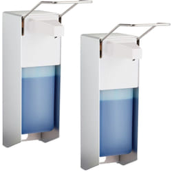 Dispenser di Sapone, Set da 2 Erogatori per Disinfettanti, 1000 ml, da Montare alla Parete, Argento / Bianco - Relaxdays