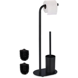 Relaxdays - Piantana Portarotolo e Portascopino, hlp 64,5x23x17 cm Porta Scopino e Carta Igienica da Bagno, in Ferro, Nero
