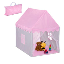 Relaxdays - Tenda da Gioco a Forma di Casetta per Bambine, Giocattolo Camera da Interno, hlp 130x95x125 cm, Rosa Grigio