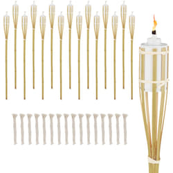 Relaxdays - Set 16 Fiaccole da Esterno, Alte 90 cm, Torce a Olio per Giardino, Illuminazione Outdoor, in Bambù, Naturale