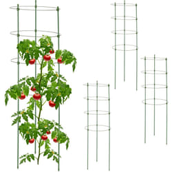 Relaxdays Supporto per Piante Rampicanti, Set 4, HxD: 91 x 28 cm, per Cetrioli, Rose, Rotondi, Metallo e Plastica, Verde