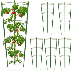Relaxdays - Set da 6 Sostegni Circolari per Pomodori, Piante Rampicanti, Cetrioli, Alti 45 cm, 3 Anelli, Ferro, Verde