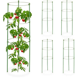 Relaxdays - Sostegni Circolari per Pomodori, Set da 5, Supporti Piante Rampicanti, 3 Anelli, Metallo, HxD: 60x20 cm, Verde