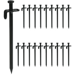 Set da 20x Picchetti da Tenda, Pioli Ancoraggio su Terreni Duri, Acciaio Zincato, con Ganci, l: 20 cm, Nero - Relaxdays