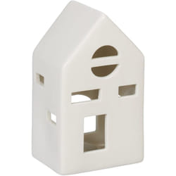 Relaxdays - Casetta Portacandele in Ceramica, Casa Luminosa Porta-Tealight, per 1 Candelina, hlp: 12,5 x 7 x 6 cm, Bianco