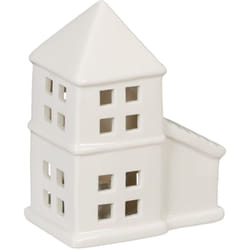 Relaxdays - Casetta Portacandele in Ceramica, Casa Luminosa Porta-Tealight, per 1 Candelina, hlp 11,5 x 9,5 x 6 cm, Bianco