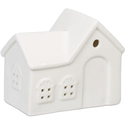 Relaxdays Casetta Portacandele in Ceramica, Casa Luminosa Porta-Tealight, per 1 Candelina, HLP: 9 x 11 x 6 cm, Bianco