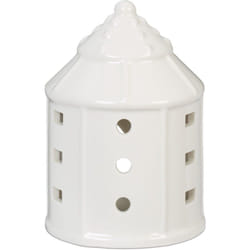 Relaxdays - Casetta Portacandele in Ceramica, Casa Luminosa Porta-Tealight, per 1 Candelina, HxD: 10,5 x 7,5 cm, Bianco