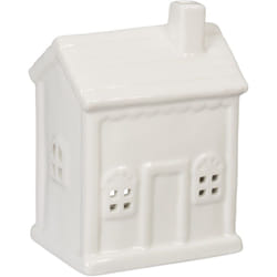 Relaxdays - Casetta Portacandele in Ceramica, Casa Luminosa Porta-Tealight, per 1 Candelina, hlp: 12,5 x 9 x 7 cm, Bianco