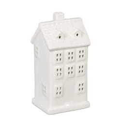 Relaxdays - Casetta Portacandele in Ceramica, Casa Luminosa Porta-Tealight, per 1 Candelina, hlp: 14,5 x 7 x 6 cm, Bianco