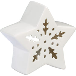Relaxdays - Portacandele in Ceramica, Stella Luminosa Porta-Tealight, per 1 Candelina, hlp: 11 x 12 x 5,5 cm, Bianco