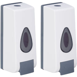 Relaxdays - Dispenser di Sapone da Parete, Set 2 Portasapone Ricaricabili da 350ml, hlp 19x8x8 cm, Dosatore, Bianco Grigio