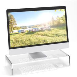 Relaxdays Supporto per Monitor da Scrivania, Ergonomico, HLP: 10 x 50 x 20 cm, Alzatina per Schermo del PC, Trasparente