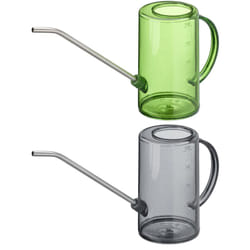Relaxdays - Annaffiatoio per Piante d'Appartamento, in Set da 2, 1 l, Plastica e Acciaio Inox, Collo Lungo, Grigio Verde