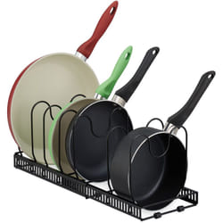 Relaxdays - Supporto Portapadelle Estraibile, Organizer per Pentole, Rastrelliera per Coperchi, 19x59x18 cm, Ferro, Nero