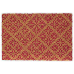 Relaxdays - Zerbino in Fibra di Cocco, 60x40 cm Floreale, Tappetino Antiscivolo Ingresso, Esterno e Interno, Rosso Marrone
