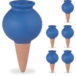 Relaxdays - Sfere da Irrigazione a Goccia, Set da 6, Coni per Annaffiatura Automatica per Piante in Vaso, Terracotta Blu