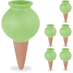 Sfere da Irrigazione a Goccia, Set da 6, Coni Annaffiatura Automatica per Piante in Vaso, Terracotta Verde - Relaxdays