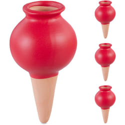 Sfere da Irrigazione a Goccia, Set da 4, 100 ml ciascuna, Coni Annaffiatura Automatica per Piante, Rosso - Relaxdays