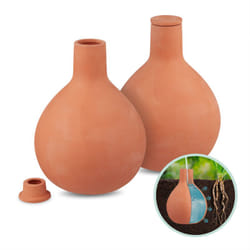 Relaxdays Sfera Irrigazione a Goccia, Set 2, Olla Ceramica per Annaffiare, Irrigatore Automatico Acqua 1,5L, Terracotta