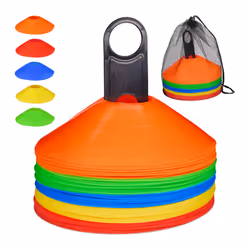 Questo set di coni da allenamento, nei colori blu, verde, rosso, giallo e arancione, è ideale per gli allenamenti di calcio, ...