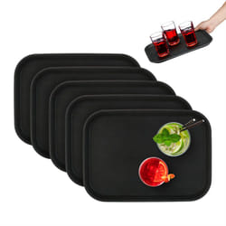 Vassoio Antiscivolo, Set da 5, 35 x 25 cm, da Portata, per Servizio Ristorante, Bar, Cucina e Casa, Nero - Relaxdays