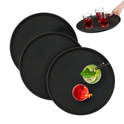 Relaxdays - Vassoio Antiscivolo, Set da 3, Rotondo ø 40 cm, da Portata, per Servizio Ristorante, Bar, Cucina Casa, Nero