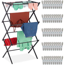 Stendibiancheria Pieghevole, Stendino Verticale a Torre con 11 Aste e 6 Livelli, Salvaspazio, in Ferro, Nero - Relaxdays